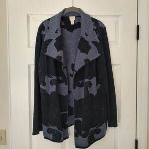 Chico's Jacket Alpaca Wool Cotton Blend Blue Black Size 1 M